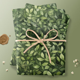 Feuille De Papier Cadeau Enchanter la verdure de la forêt d'aquarelles