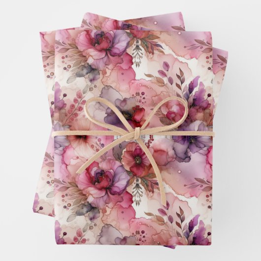 Feuille De Papier Cadeau Encre d'alcool rose et violet Moyenne impression (En situation)