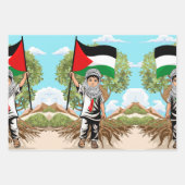 Feuille De Papier Cadeau Enfant avec Keffiyeh Palestine Drapeau et olivier (Devant 3)