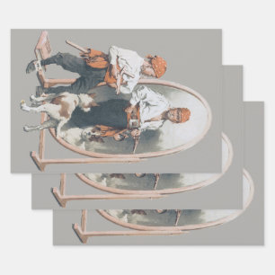 Feuille De Papier Cadeau Enfant Vintage, Pirate Garçon, Chien, Miroir, Bouc