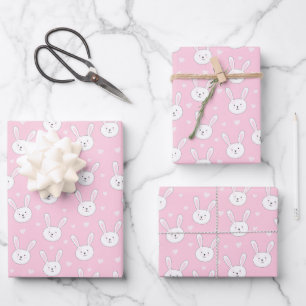 Feuille De Papier Cadeau Enfants adorable lapin lapin Pâques Coeurs roses