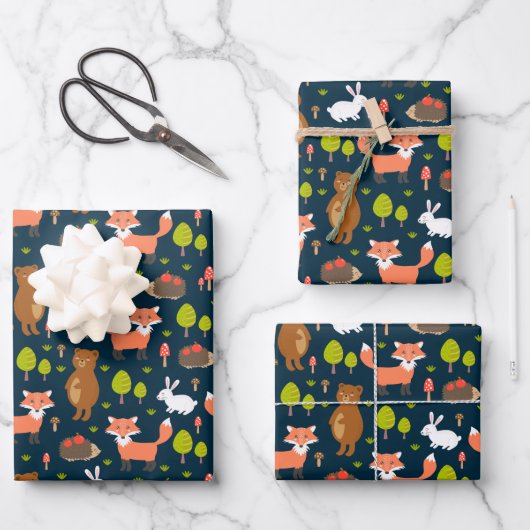 Feuille De Papier Cadeau Enfants Amusants Forêt Animaux Lapin Lapin Lapin F (Recto)