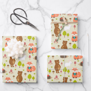 Feuille De Papier Cadeau Enfants Bonne Matin Forêt Animaux Renard ours Lapi