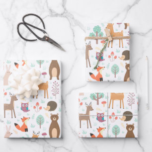 Feuille De Papier Cadeau Enfants Cute Animaux de forêt Porcupine Cerf Ours 