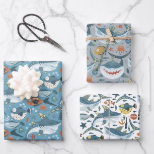Feuille De Papier Cadeau Enfants d'animaux de requins colorés tendance Anni
