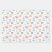 Feuille De Papier Cadeau Enfants Eléphants Joyeux Pastel Rose Bleu Vert (Devant 3)