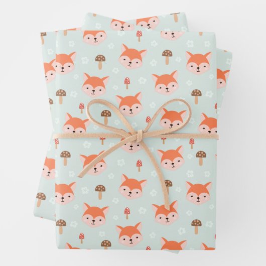 Feuille De Papier Cadeau Enfants Jote Cartoon Fox Visite Champignons (En situation)