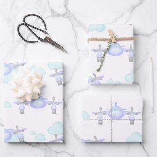 Feuille De Papier Cadeau Enfants Lilac Avion Volant Aviation Anniversaire
