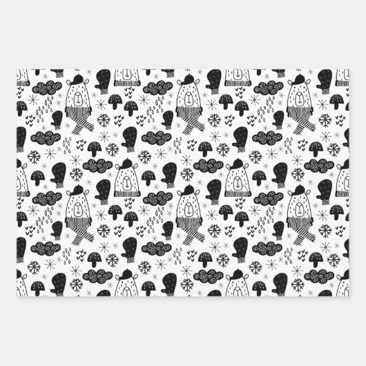 Feuille De Papier Cadeau Enfants Mignonne Ours d'hiver Casquette Mitten Nua (Devant 2)