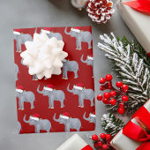 Feuille De Papier Cadeau Enfants mignons Noël Éléphant Santa Hat Rouge Fête