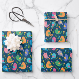 Feuille De Papier Cadeau Enfants mignons Oiseaux chanter des oiseaux coloré