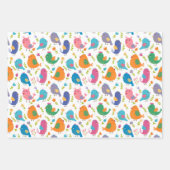 Feuille De Papier Cadeau Enfants mignons oiseaux colorés Tweeter (Devant 3)