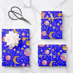 Feuille De Papier Cadeau Enfants planète bleu couleur arrière - plan