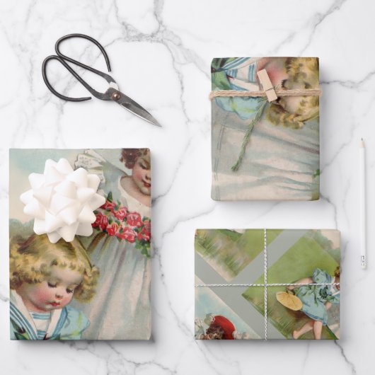 Feuille De Papier Cadeau Enfants victoriens (Recto)