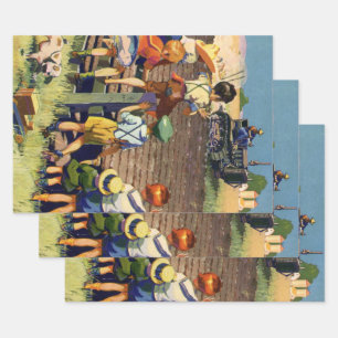 Feuille De Papier Cadeau Enfants vintages agitant à l'agriculteur local sur