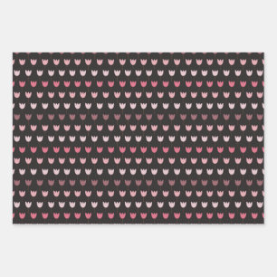 Feuille De Papier Cadeau Ensemble de 3 motifs de tulipes roses