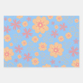 Feuille De Papier Cadeau Ensemble de 3 motifs floraux rétro (Devant 3)