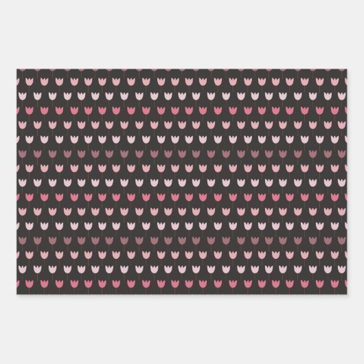 Feuille De Papier Cadeau Ensemble de 3 motifs tulipes roses (Devant 3)