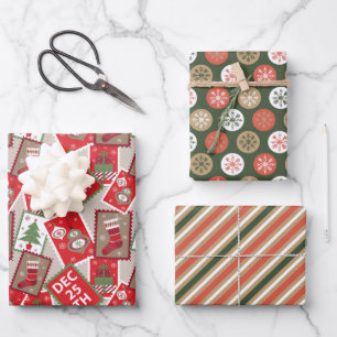 Feuille De Papier Cadeau Ensemble de 3 papiers cadeaux timbres de Noël déco