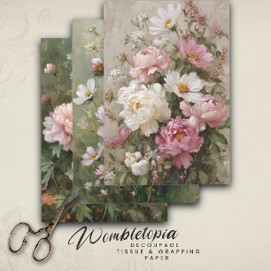 Feuille De Papier Cadeau Ensemble de 3 papiers découpage floraux vintage ro