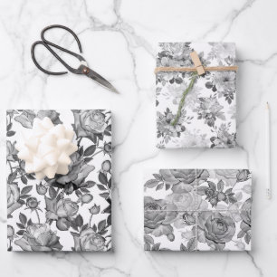 Feuille De Papier Cadeau Ensemble de 3 papiers d'emballage à motif floral r