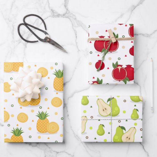 Feuille De Papier Cadeau Ensemble de 3 papiers d'emballage Ananas Grenade P (Recto)