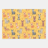 Feuille De Papier Cadeau Ensemble de 3 papiers d'emballage de chats mignons (Devant 3)