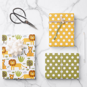 Feuille De Papier Cadeau Ensemble de 3 papiers d'emballage Lion Tigre Jungl