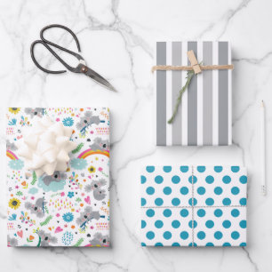 Feuille De Papier Cadeau Ensemble de 3 papiers d'emballage Ourson Koala Mig