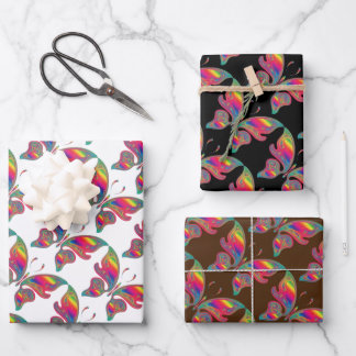Feuille De Papier Cadeau Ensemble de 3 papillons arc-en-ciel