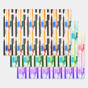 Feuille De Papier Cadeau Ensemble de 3 stylos et crayons