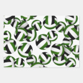 Feuille De Papier Cadeau ensemble de 3 volleyballs verts noirs coordonnés (Devant)