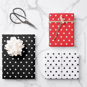 Feuille De Papier Cadeau Ensemble de motifs à pois 3 Rouge Noir Blanc
