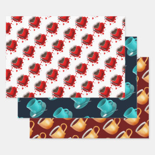 FEUILLE DE PAPIER CADEAU ENSEMBLE DE MOTIFS DE COUPE DE CAFÉ
