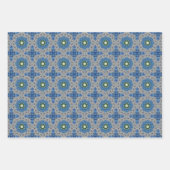 Feuille De Papier Cadeau Ensemble de Motifs ethniques sans couleur bleue 1 (Devant 3)