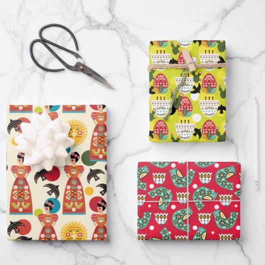 Feuille De Papier Cadeau Ensemble de Motifs Folklorico B (Recto)