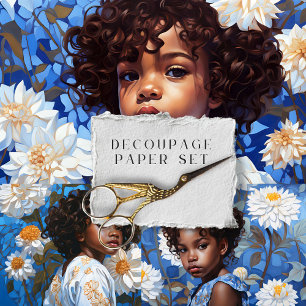 Feuille De Papier Cadeau Ensemble de papiers de découpage floraux bleus et 