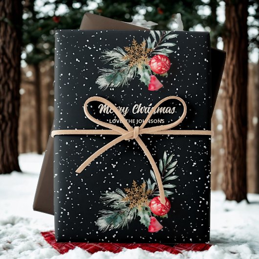 Feuille De Papier Cadeau Ensemble de script de Noël noir et blanc moderne