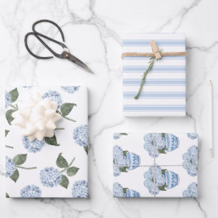 Feuille De Papier Cadeau Ensemble floral de floraison d'hortensia bleu