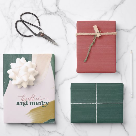 Feuille De Papier Cadeau Ensemble & Joyeux | Noël moderne Abstrait (Recto)