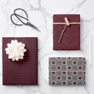 Feuille De Papier Cadeau Ensemble Masculin Rouge Foncé