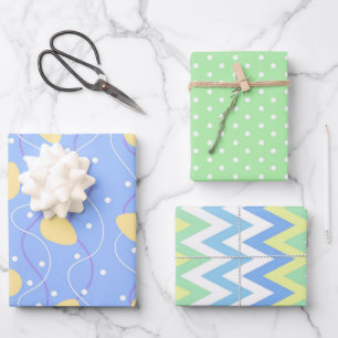 Feuille De Papier Cadeau Ensemble minimaliste de Pâques bleu, vert et jaune