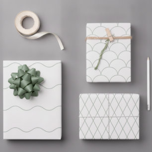 Feuille De Papier Cadeau Ensemble Modern Sage 3 Pack Vague en Coquille en D
