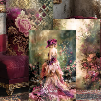 Feuille De Papier Cadeau Ensemble Robe de bal en brocart de jardin rose mag