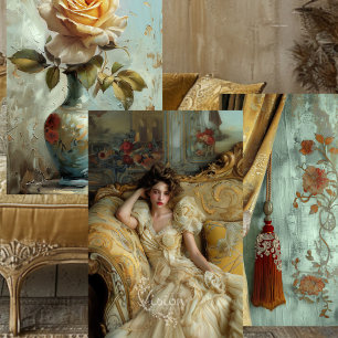 Feuille De Papier Cadeau Ensemble Victorian Glam Rose Drape Portrait Or Tea