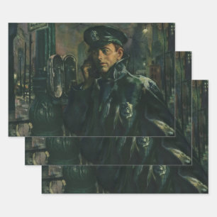 Feuille De Papier Cadeau Entreprise Vintage, Policier au Téléphone d'Urgenc