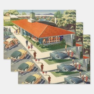 Feuille De Papier Cadeau Entreprise Vintage, restaurant familial des années