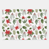 Feuille De Papier Cadeau Enveloppe cadeau de Noël Holly & Poinsettia - 3 fe (Devant 2)