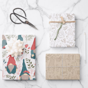 Feuille De Papier Cadeau Enveloppe cadeau Gnome floral 3 pack