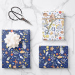 Feuille De Papier Cadeau Enveloppe cadeau plat Chanukah (3 feuilles)<br><div class="desc">Toutes les icônes de la saison de Chanoukah en trois feuilles d'enveloppement - l'une avec un arrière - plan blanc,  deux avec du bleu, </div>